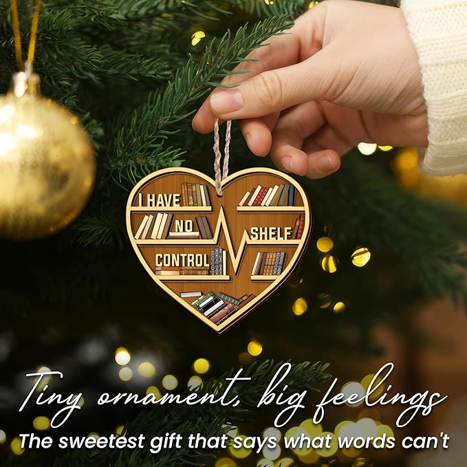 GEEMBI Christmas Book Lovers Gifts for Women - Wooden Bookshelf Heart Christmas Ornaments 2025 for Tree Decorations - Book Club Gifts Readers Nerd Librarian, Reanding Gift for Tecaher Friend Coworker