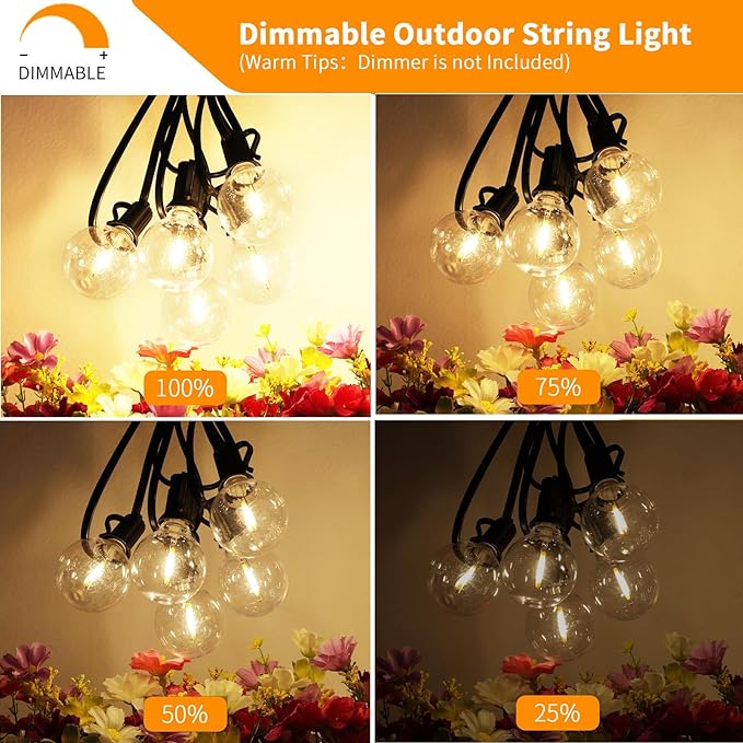 Svater Outdoor String Lights 150 FT, Patio Light with 78 Shatterproof LED Bulbs, Outside Plastic Hanging G40 Globe Lights for Cafe Market Bistro Backyard, Dimmable Warm White 2700K