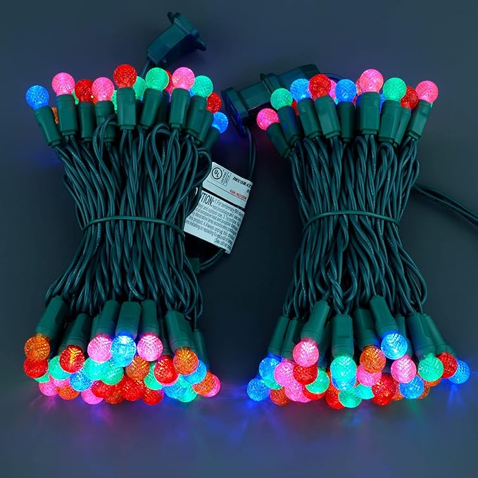 YULETIME Multicolor One-Piece G12 Raspberry Christmas Lights 140 Count 48 Feet, 2 Sets 70 LED 24 ft High Waterproof UL Certified String Light (Multicolor)