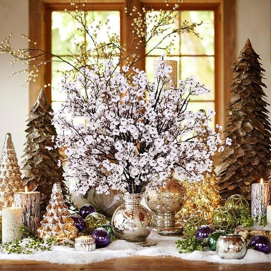 Yastouay White Fake Flowers Real Touch Silk Flowers, 5Pcs Babys Breath Artificial Flowers Bulk, Faux Gypsophila Bouquet Artificial Flowers for Thanksgiving Christmas Decorations Floral Arrangement