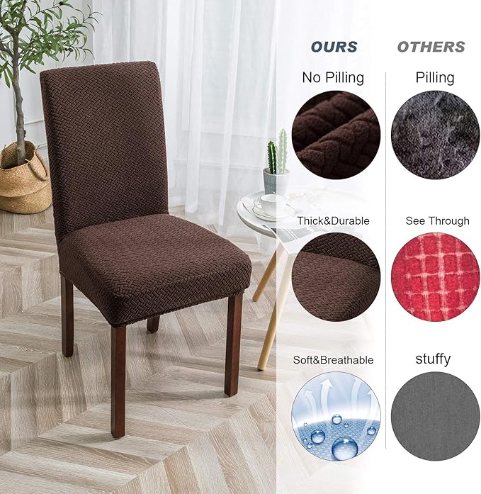 Genina Chair Covers for Dining Room Chair Covers Dining Chair Slipcovers Stretch Kitchen Parsons Chair Cover (Chocolate, 2 PCS)