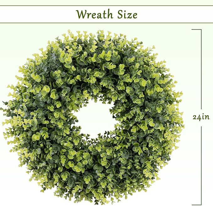 24In Large Boxwoods Door Wreaths for Front Door Spring Summer Outside All Season Green Year Round Artificial Greenery Wreath for Wall Window Rustic Farmhouse Home Outdoor Indoor Decorations