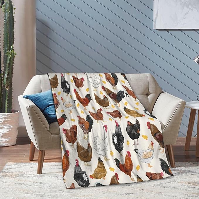 Chicken Throw Blanket Soft Plush Fleece Blankets Warm Cozy Lightweight Fuzzy Blanket for Bed Sofa Couch Home Decor 60"X50"