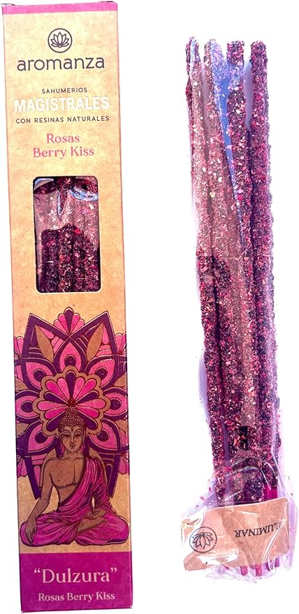 Masterful Incense Sticks 8 u Berry KISS & Rose: Sweetness | Romantic, Sweet & Floral Fragrance for Mood Enhancement, Creativity & Emotional Healing | Long-Lasting Aromatherapy for Self-Love. Aromanza
