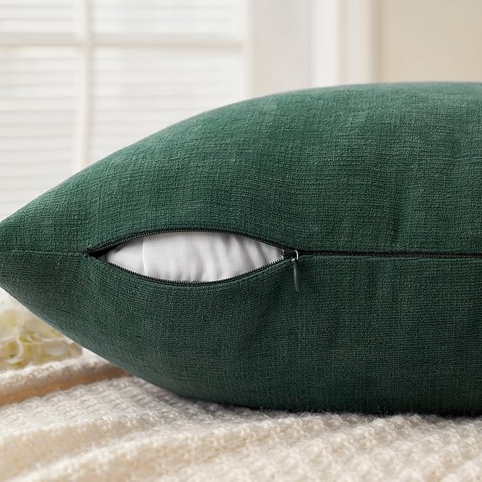 MIULEE Dark Green Couch Pillow Covers 18x18 Inch, Set of 2 Soft Chenille Decorative Square Throw Pillow Covers Christmas Farmhouse for Sofa Living Room Bed