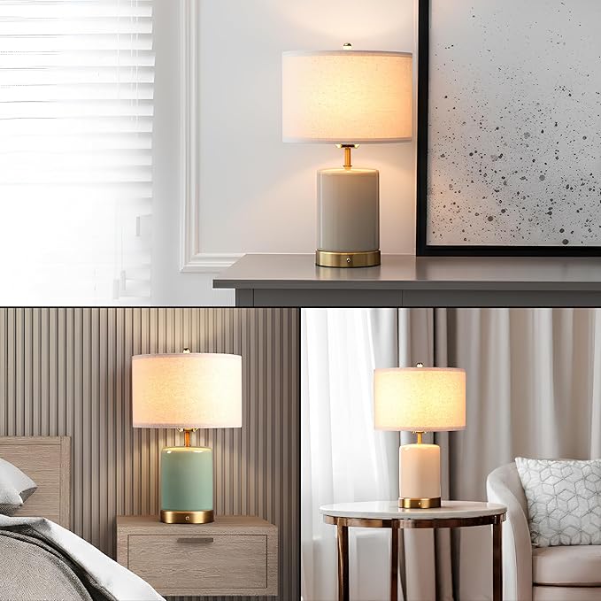 O’Bright Dune - Battery Powered Table Lamp, Rechargeable Cordless Ceramic Lamp, Full-Size 19.5 Inch Height, Dimmable, Smart Safety Protection, Type-C Fast Charging, LED Bulb Included, Cream White