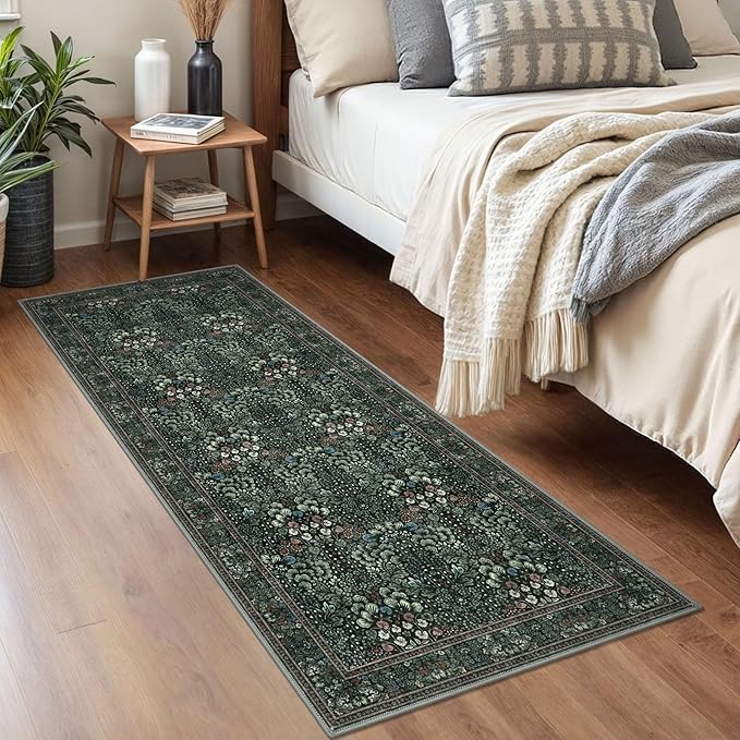 2x5 Modern Runner Rug for Hallways, Dark Green Super Soft Hallway Decor Kitchen Rugs with Non-Slip, Non-Shedding Washable Rug for Hallways Entryway Bedroom Indoor
