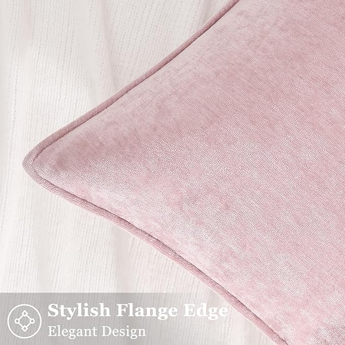 decorUhome Christmas Couch Throw Pillow Covers 22x22 Set of 2, Decorative Soft Euro Velvet Neutral Chenille Pillow Covers with Elegant Design for Sofa Bed Living Room Home Decor, Blush Pink