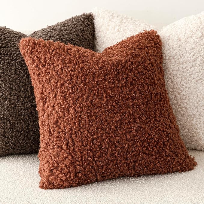 Foindtower 2 Pieces 26x26 Inch Hazel Brown,Faux Fur Throw Pillow Cover Accent Sherpa Furry Pillow Covers Fuzzy Soft Pillowcases Cozy Sheepskin Decorative Fleece Cushion Case for Bed Couch Living Room