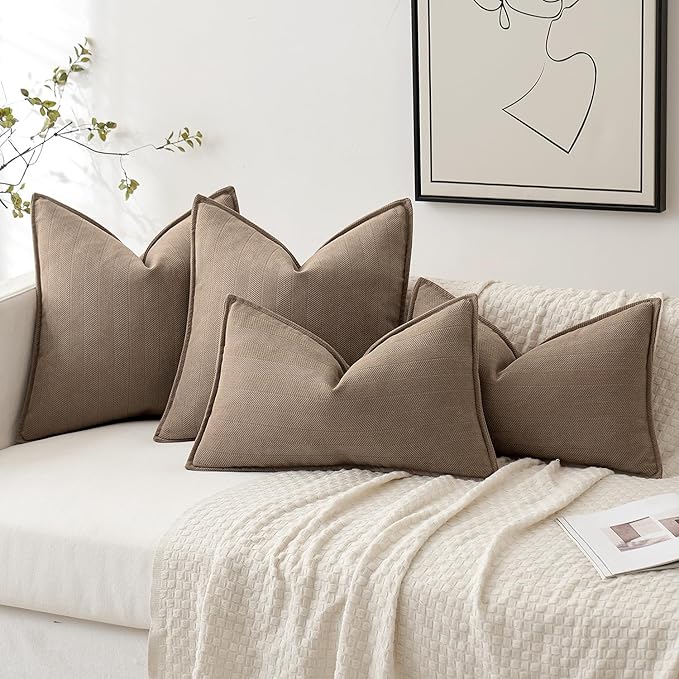 MIULEE Pack of 2 Coco Brown Decorative Pillow Covers 24x24 Inch Soft Chenille Luxurious Couch Throw Pillows Farmhouse Cushion Covers Euro Shams with Elegant Design for Sofa Bed Living Room Home Decor