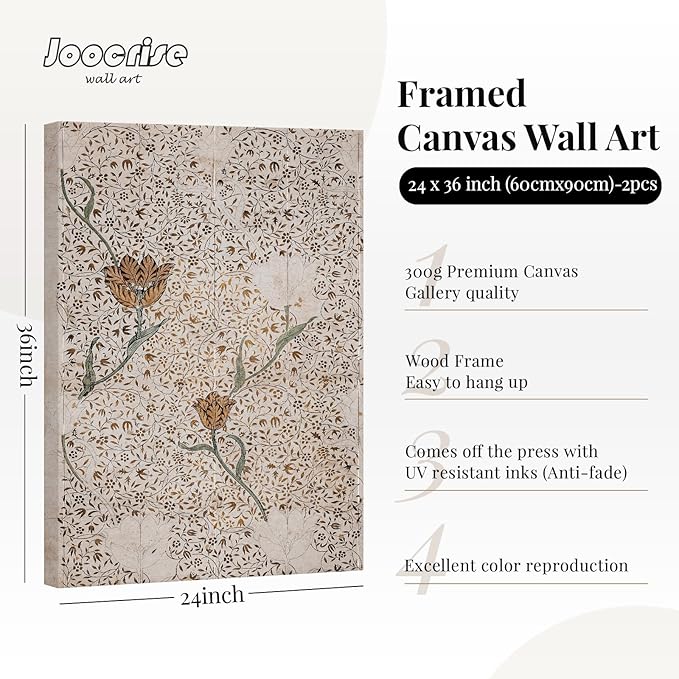 Vintage Botanical Wall Art Prints Set of 2 Antique Sketch Wall Art Decor Neutral Flower Canvas Wall Art Floral Pictures Farmhouse Painting Vintage Floral Artwork for Bedroom 24x36 Inch Ready to Hang