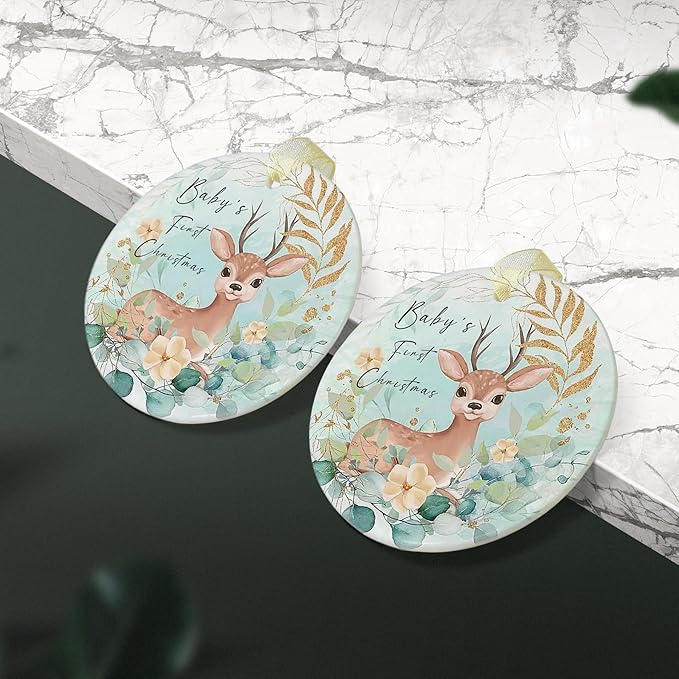 Babys First Christmas Ornaments 2025 Babies First Christmas Ornament Baby's 1st Ornament Boys Girls Round Ceramic Decoration with Gift Box&Ribbon (2.9"