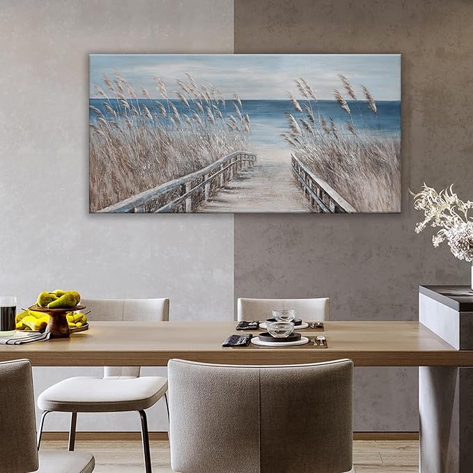 Dimpaga Canvas Wall Art Decor Large Wall Art for Living Room Vintage Coastal Wall Art Prints Landscape Beach Wall Art Decorations Blue Artwork for Walls Bedroom Office Kitchen Wall Decor 24" X 48"