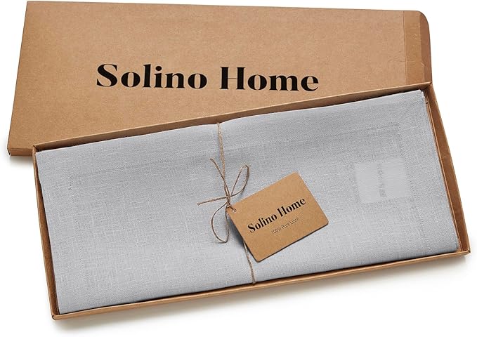 Solino Home Linen Soft Grey Table Runner 108 Inches Long - 100% Pure Linen 14 x 108 Inch Table Runner for Winter, Spring - Fete