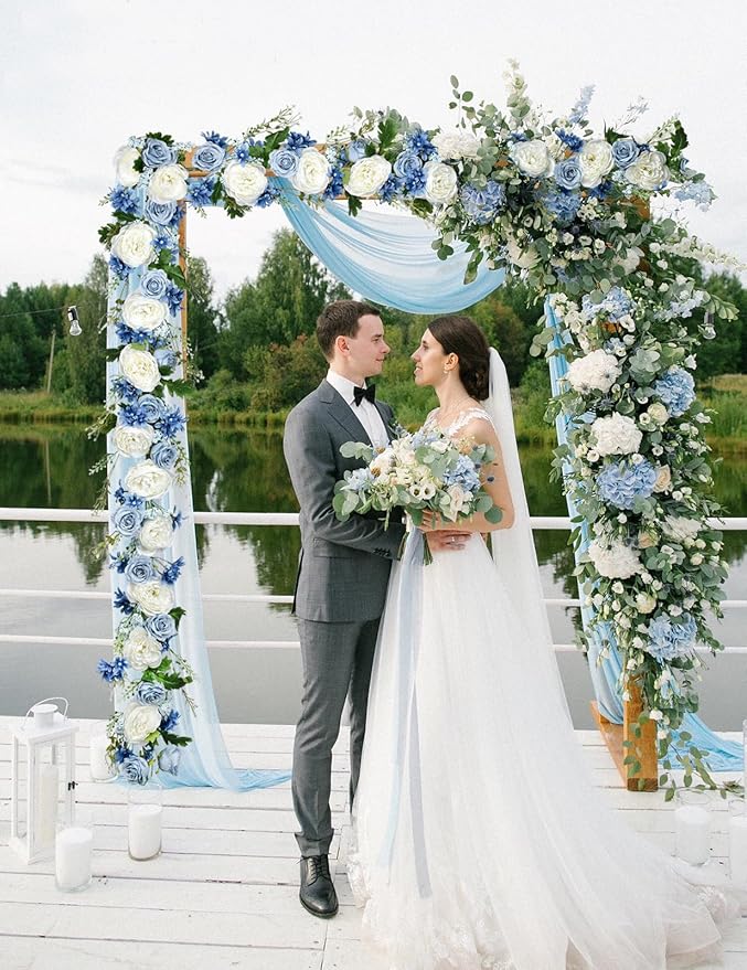 2 Pack Artificial Peony Flower Garland - 6ft Silk Peony Garland Flowers Vine Blue and White Peony Silk Flowers for Wedding Arch Party Table Decoration (Blue)