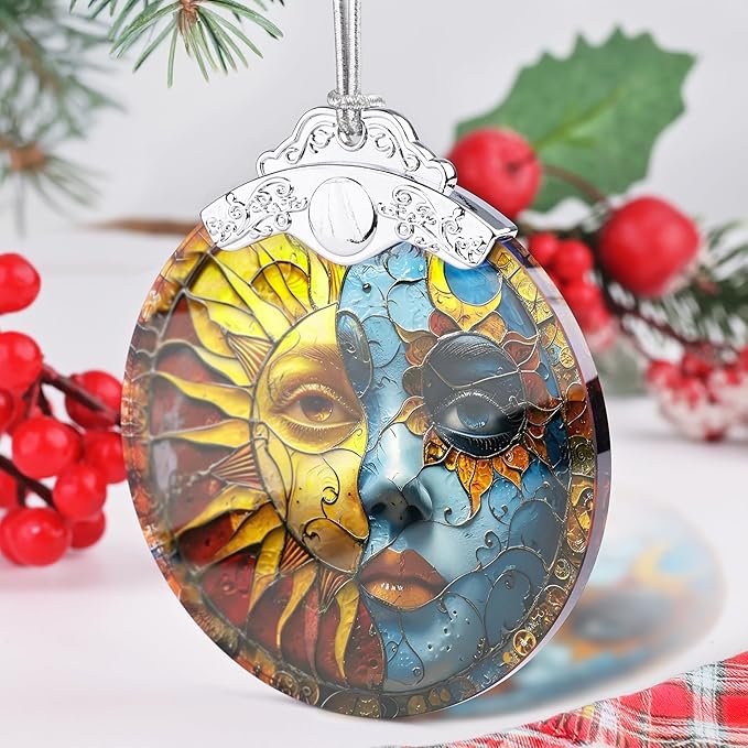 Sun and Moon Ornament, Christmas Ornaments, Christmas Decorations for Tree, Stained Glass Ornament, Heirloom Keepsake, Gift Exchange, Gift Ideas, Bauble Present