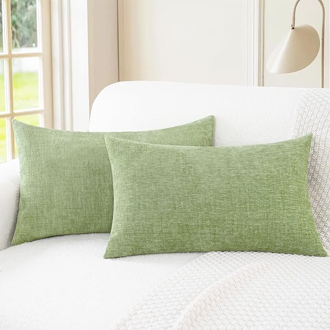 CaliTime Throw Pillow Covers Decorative 12 X 20 Inches Pack of 2 Cozy Chenille Cushion Case for Couch Sofa Bed Living Room Home Sage Green