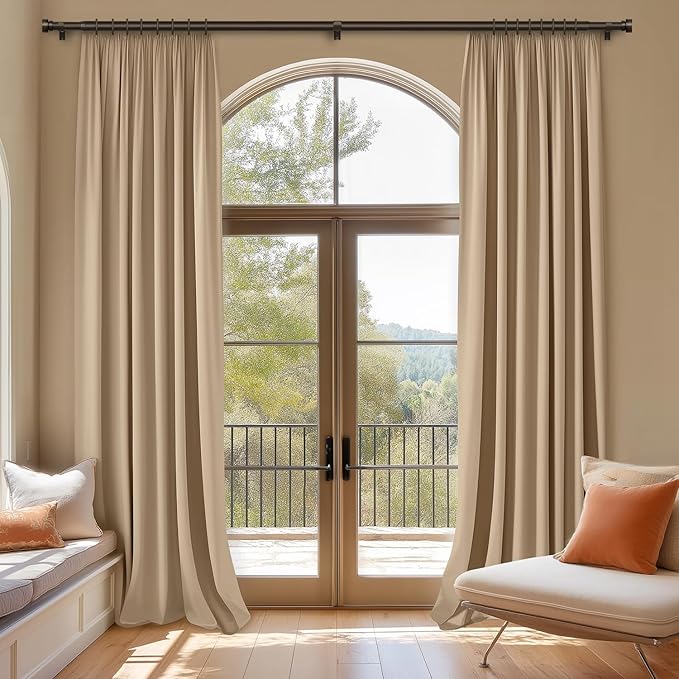 Oneach Antique Brown Curtain Rods for Windows 72 to 144 Inch, 1 Inch Pole Adjustable Length Heavy Duty Metal Curtain Rod Set, for Outdoor Bedroom Kitchen Living Room (16 to 150 Inch)