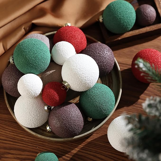 Christmas Ornaments Set 12PCS - 2.4 Inch Textured Shatterproof Vintage Neutral Ball Ornaments for Tree Rustic Farmhouse Decor