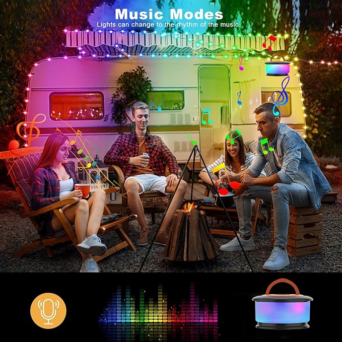 Camping String Lights, Retractable String Lights Camping with 19 Lighting Modes, 32.8 FT Outdoor Rechargeable String Lights, Portable Camping Tent Lights String for Party, Camping, Christmas(Orange)