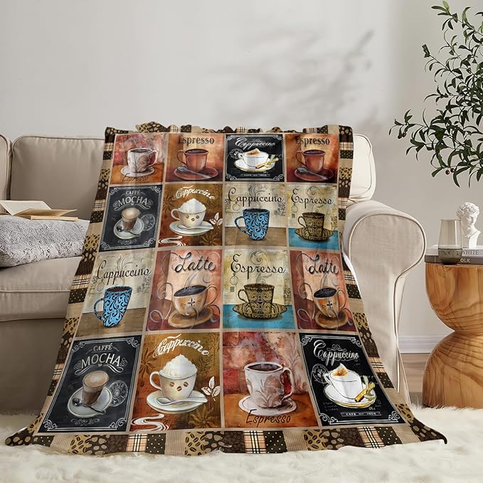 Tijuboni Coffee Throw Blanket Coffee Gifts for Women Men Girls Boys Kids Adults Soft Flannel Fleece Blanket for Couch Sofa Bed Home Decor 50"x60"