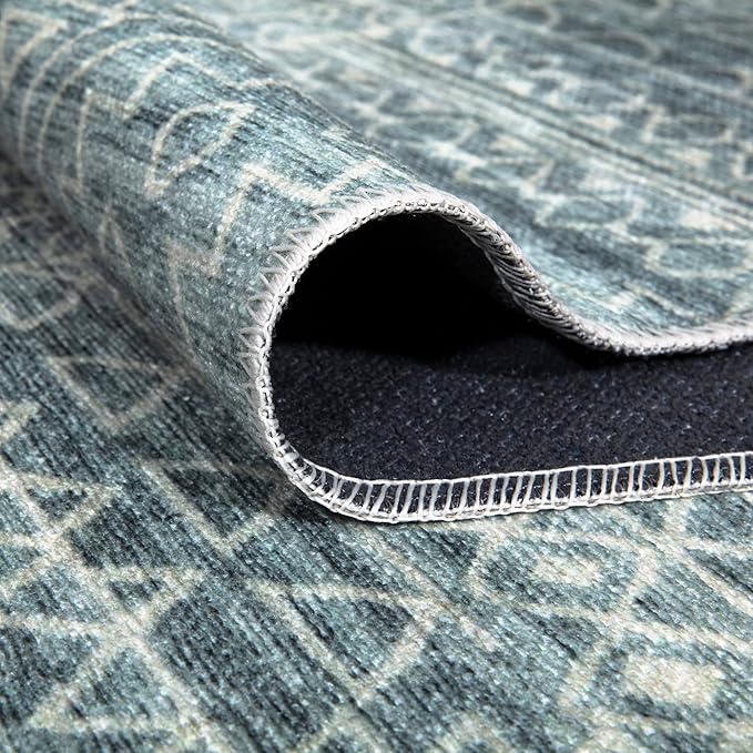 Bloom Rugs Washable Non-Slip 10x14 Rug - Teal/Ivory Geometric Area Rug for Living Room, Bedroom, Dining Room, and Kitchen - Exact Size: 10' x 14'