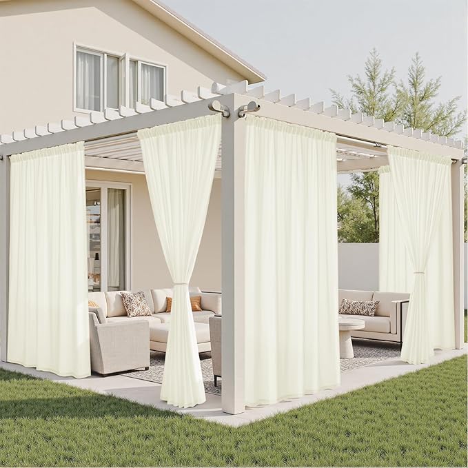 HOMEIDEAS Non-See-Through Ivory Privacy Semi Sheer Curtains 84 Inches Long 2 Panels Set Light Filtering Curtains for Living Room Bedroom Drapes,W52xL84