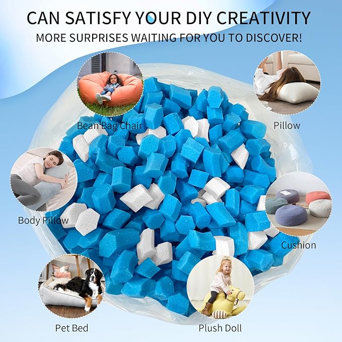 10lbs Bean Bag Filler, Pillow Bean Bag Stuffing Filling, Shredded Memory Foam Filling, Punching Bag Filler, Foam Refill for Pouf/Ottoman Stuffing/Couch/Boxing Bag, Added Gel Particles