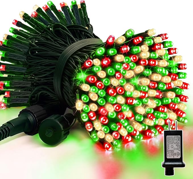 LAMPHOME 33ft Christmas Decorative Mini Lights, 100 LED Green Wire Fairy Starry String Lights Plug in, 16 Lighting Modes for Indoor Outdoor Xmas Tree Wedding Party Decoration (Red/Green/Warm)