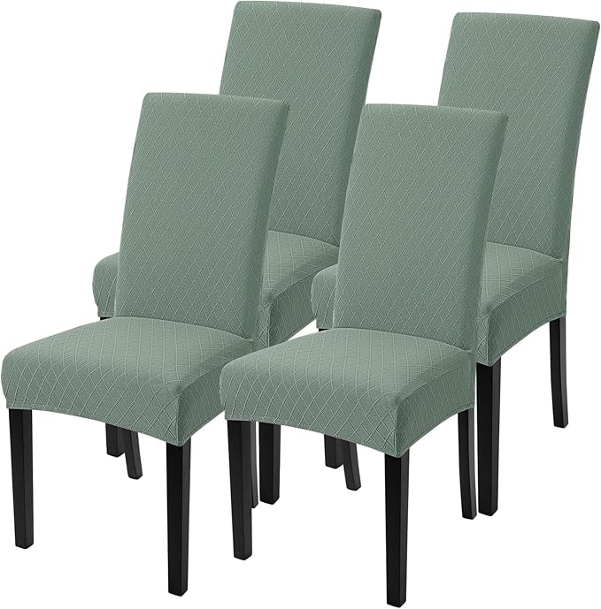 SearchI Dining Room Chair Covers Set of 4, Stretch Jacquard Parsons Chair Slipcovers Removable Washable Kitchen Chair Protector Cover for Dining Room, Hotel, Ceremony (Sage Green Rhombus)