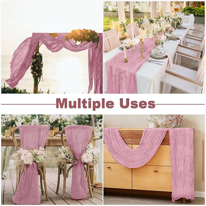 JOYIT 1 Pack Pink Cheesecloth Table Runner 35" x 120" – Boho Table Runner Set for Wedding, Birthday, and Party Decor, Romantic Gauze Table Runner for Rustic and Elegant Tablescapes (Pink)