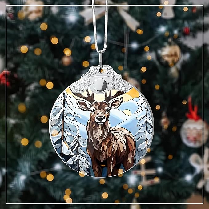 Deer Ornament 2025 – Stained Glass Effection Acrylic Hanging Decor, Holiday Keepsake, Deer Ornaments for Christmas Tree, Christmas Ornament, Ornaments for Tree, Gift for Wildlife Lovers