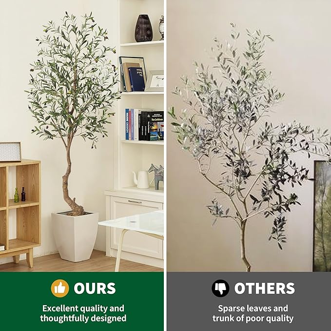 6 Ft Artificial Olive Trees, Indoor Outdoor Artificial Tree Fake Potted Silk Plant Faux Olive Tree with Trunk and Fruits, Large Olive Plants for Living Room Home House Office Decor
