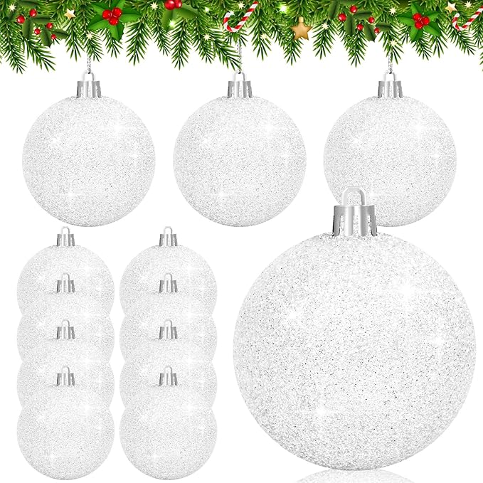 12 Pcs 3Inch Christmas Balls Christmas Tree Decoration Ornaments Shatterproof Glitter Christmas Hanging Balls for Christmas Tree Party Wedding Indoor Outdoor Holiday Decoration(White, 3inch-12pcs)