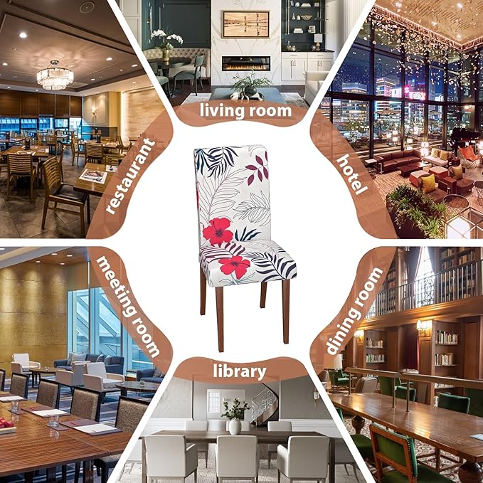 Stretch Dining Chair Covers Set of 6,Floral Print Chair Covers,Soft Removable Washable,Pet Friendly Furniture Protector,Universal Chair Slipcovers for Home, Kitchen,Ceremony Dining Room Seat
