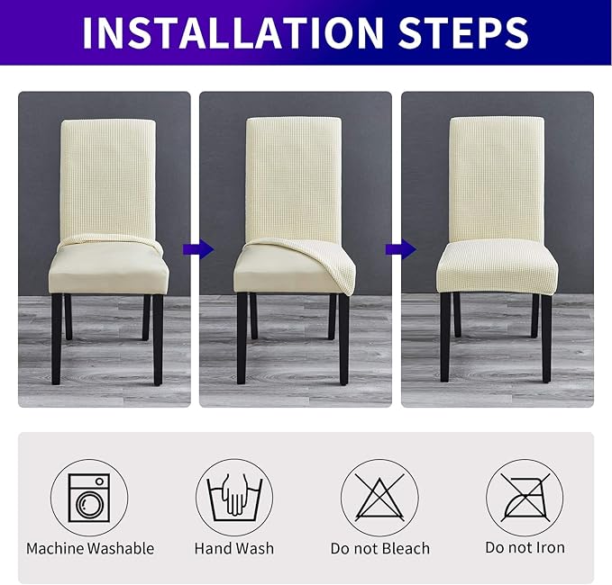 Howhic Stretch Chair Covers for Dining Room Set of 8, Removable Washable Dining Room Chair Covers, Dining Chair Slipcovers Seat Protectors, Great Decor for Home and Banquet (Ivory, 8 Pack)
