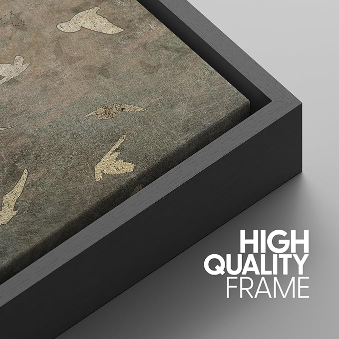 SIGNWIN Framed Canvas Print Wall Art Set Abstract Golden Birds in Flight Illustrations Modern Art Decorative Rustic Calm/Zen for Living Room, Bedroom, Office - 24"x36"x3 Black