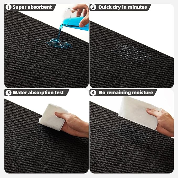 Black Large Bathroom Rugs Non Slip Washable Bath Rugs Super Absorbent Bathroom Rug Thin Quick Dry Low Pile Bath Mats, Black 36''x48''