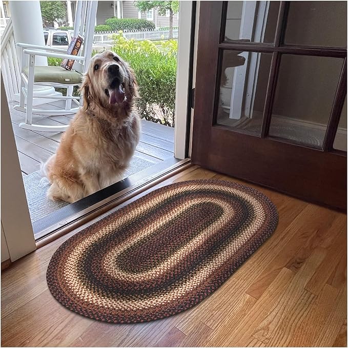 Homespice Prescott Black Braided Rug 2' x 3' Oval - Country Style Jute Kitchen Rug for Primitive Décor
