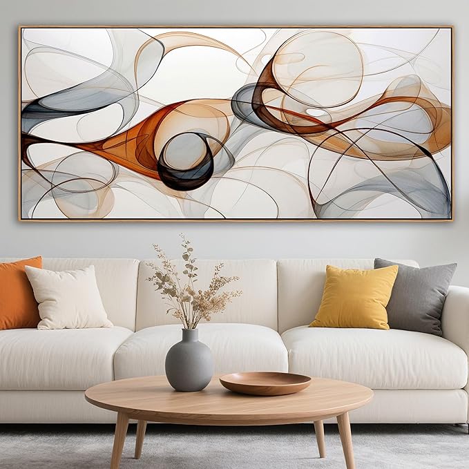 KLAKLA Modern Abstract Frame Wall for Living Room Gray and Brown Designs Colorful Curves and Translucent Medium Office Wall Decor Picture Artwork for walls - 70x31 Inches