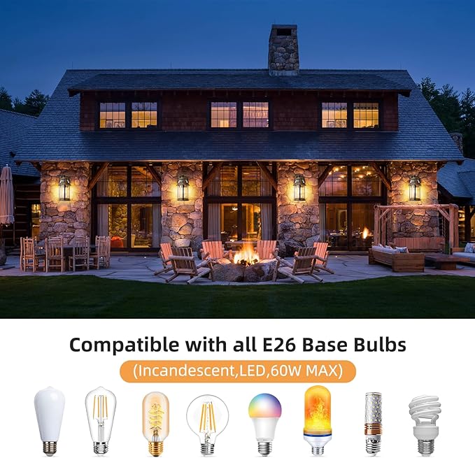 OKELI Dusk to Dawn Outdoor Wall Lights, Waterproof Lighting Fixtures Rustic Farmhouse Wall Lanterns with Clear Glass Shades Anti-Rust Outside Lights for Garage Patio Porch(Wood Grain, 1 Pack)