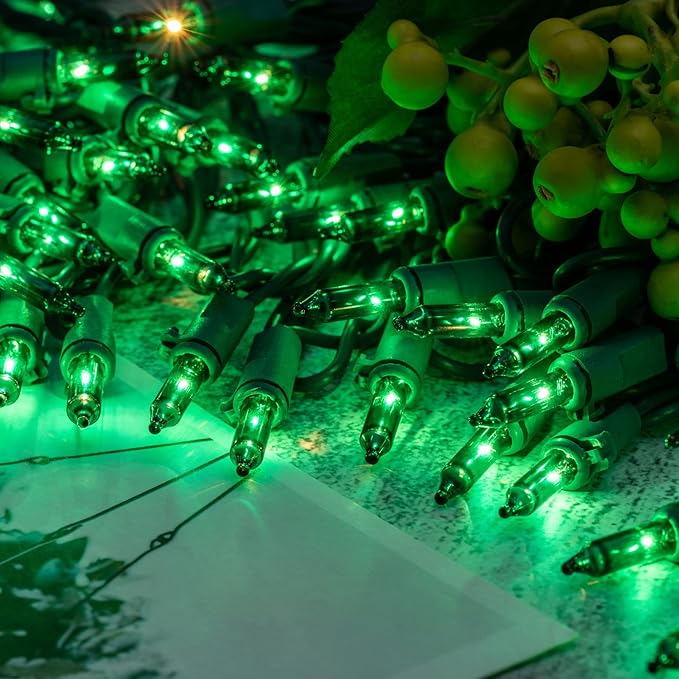 YULETIME 200 Green Christmas Lights, Pack of 2 Sets 33 Feet 100 Count UL Certified Incandescent String Lights (Green - Green Wire)