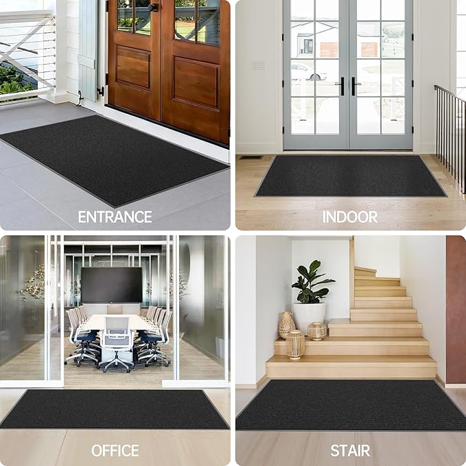 Front Door Mat, 60" x 48" Heavy Duty Indoor Outdoor Doormat, Non-Slip Welcome Mats for Entryway, Rubber Backing Low Profile Commercial Door Mats, Black Stripe