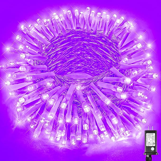 200 LED Purple Christmas Lights Outdoor Waterproof 66ft String Lights Indoor Clear Wire with 8 Modes Plug in Twinkle Fairy Light for Party Xmas Tree Decorations
