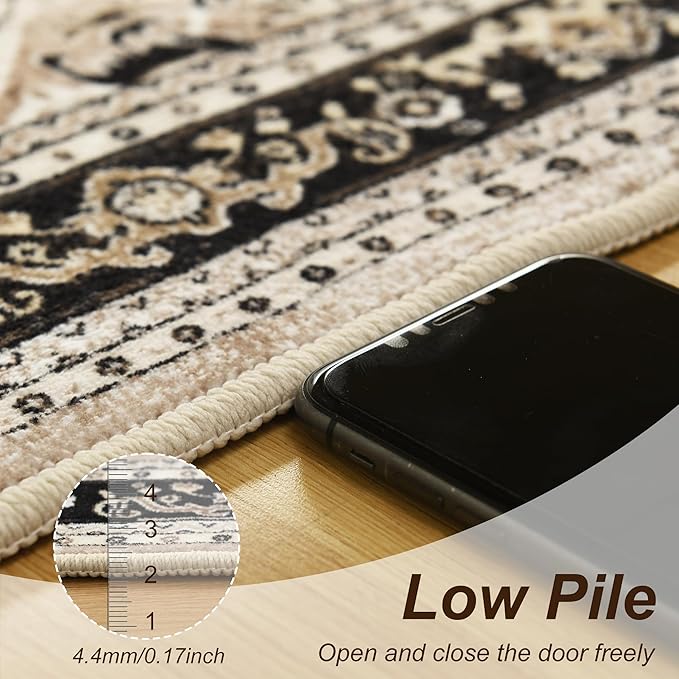 XWZO Washable Hallway Runner Rug 2x8ft — Non-Slip Low Pile Area Rug with Rubber Backing, Spill Resistant Soft Vintage Floor Carpet Runner for Kitchen Entryway Doorway Bedroom Corridor, Brown Beige