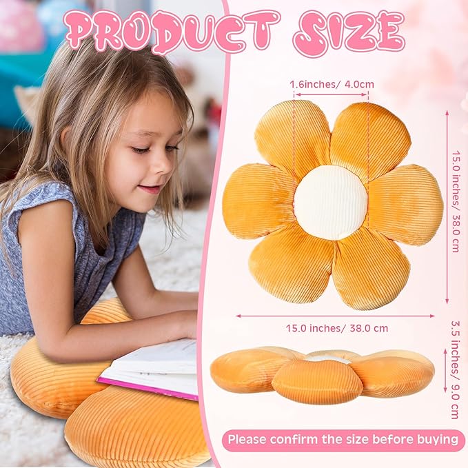 Reginary 4 Pcs Flower Floor Pillows Cute Plush Flower Throw Pillows Daisy Floor Seat Cushion Chair Pads for Christmas First Day of School for Sofa Couch Bed Decor(15 Inch,Bright Color)
