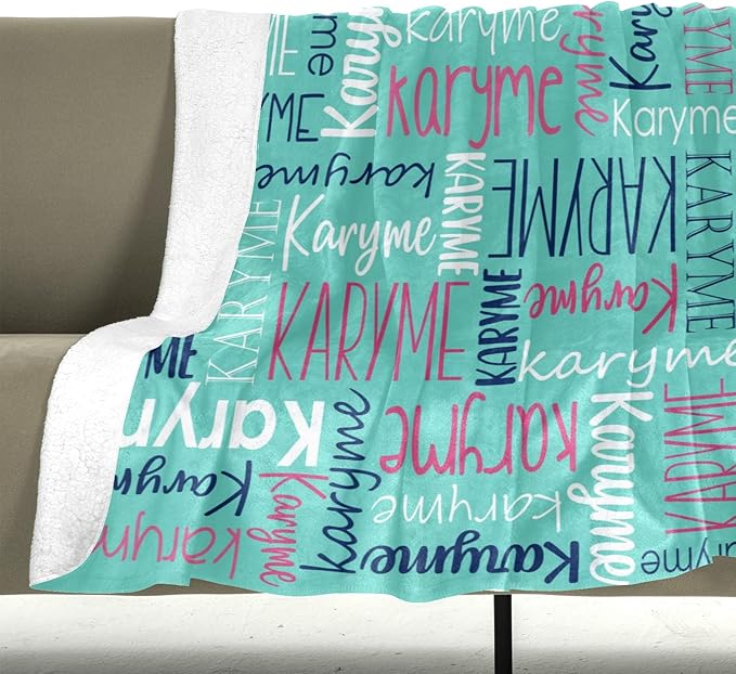 Personalized Blankets with Names Baby Gifts for Girls Boys Custom Soft Fleece and Sherpa Name Blanket for Kids and Adults Birthday for Daughter Son Granddaughter Grandson (Cyan)