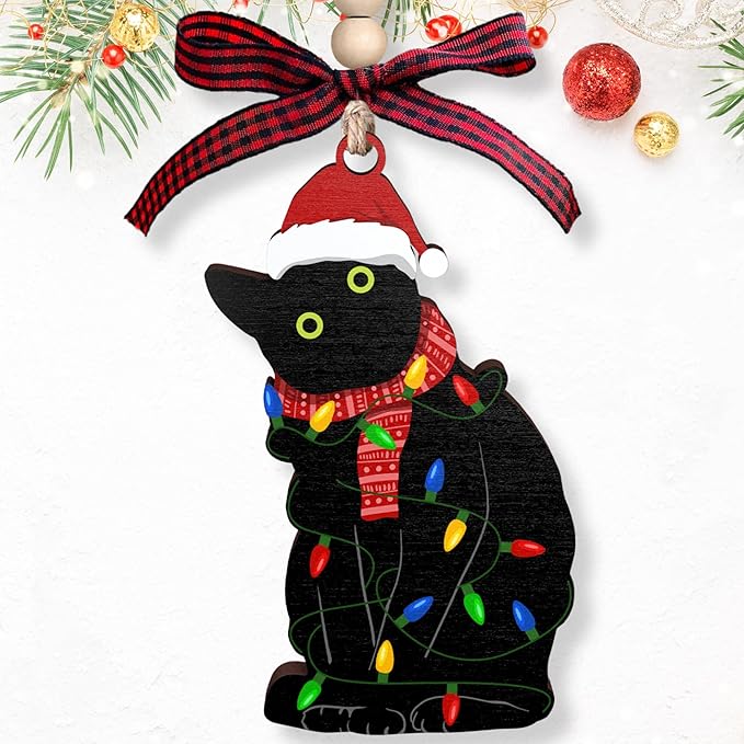 TUMSHANIP Black Cat Christmas Ornament - Cats Christmas Ornaments, Kitten Ornaments - Black Cat Gifts for Women - Cats Lover Gifts for Women, Lady, Mom - Wood Ornament 2025