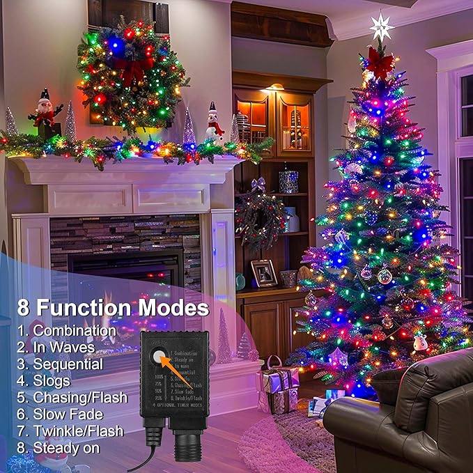 328 FT 1000 LED Christmas Lights, Waterproof Christmas Lights Outdoor with 8 Modes&Timer, Plug in Fairy Light for Xmas Garden Patio Tree Party Holiday Decoration（ Multicolor）