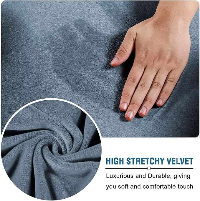 H.VERSAILTEX Square Ottoman Covers Ottoman Slipcover Square Footstool Protector Covers Storage Stool Ottoman Covers Stretch with Elastic Bottom, Feature Real Velvet Plush Fabric, Stone Blue
